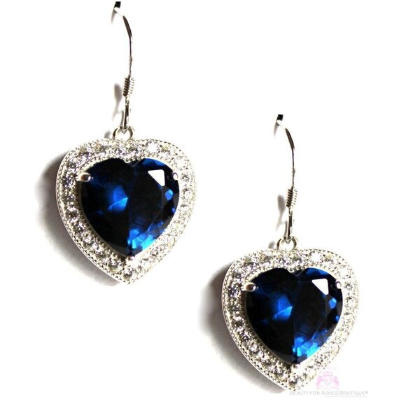 Beauty for Ashes Jewelry - BFA Heart for Jerusalem™ Sapphire Blue Cz 925 Sterling Silver Dangle Earrings